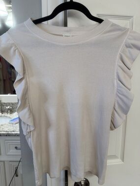 Ruffle Sleeve Ribbed Tank Top in Cream